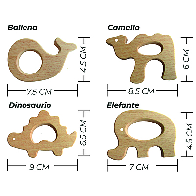 Figuras Madera Dinosaurio Color Natural Paquete por 5 Unidades