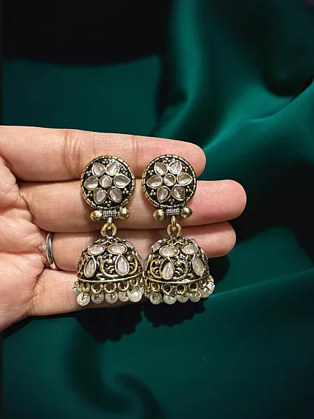 Antique Finish Oxidised Jumkha with Pearls