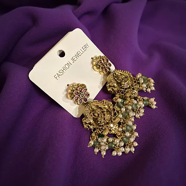 Temple-Style Lakshmi drops with Pearl details