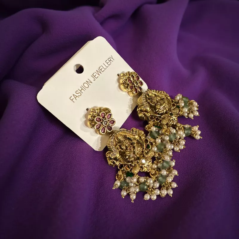 Temple-Style Lakshmi drops with Pearl details