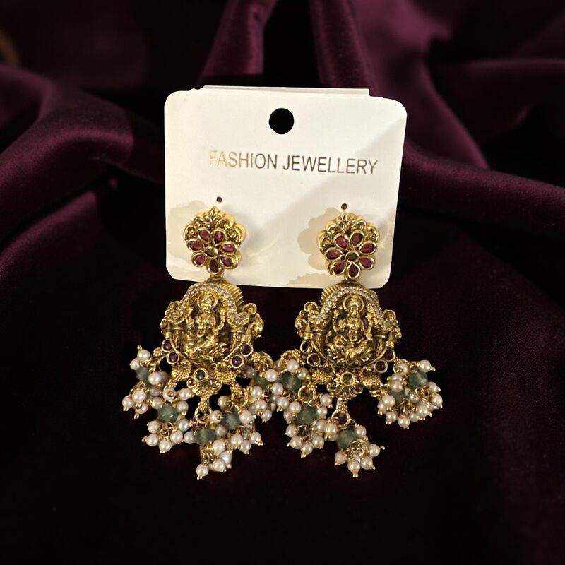 Temple-Style Lakshmi drops with Pearl details