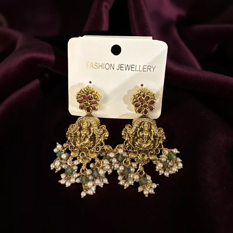 Temple-Style Lakshmi drops with Pearl details