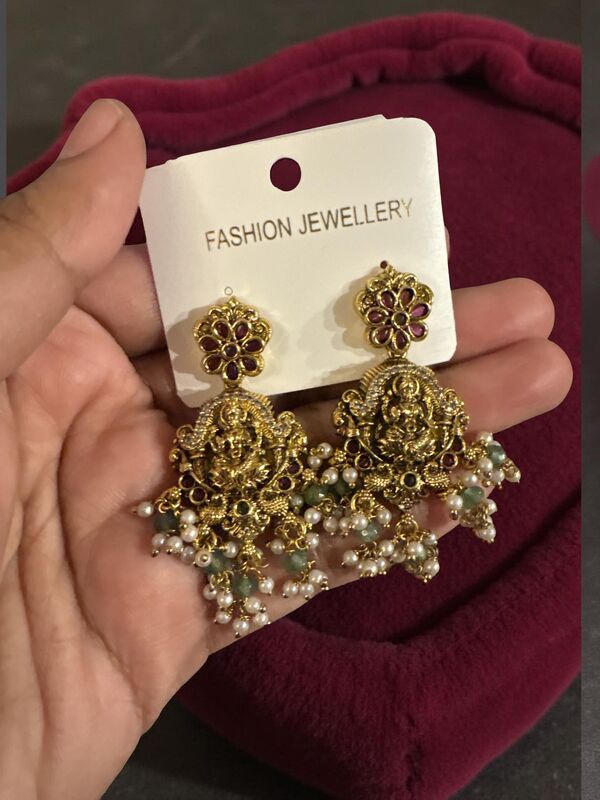 Temple-Style Lakshmi drops with Pearl details
