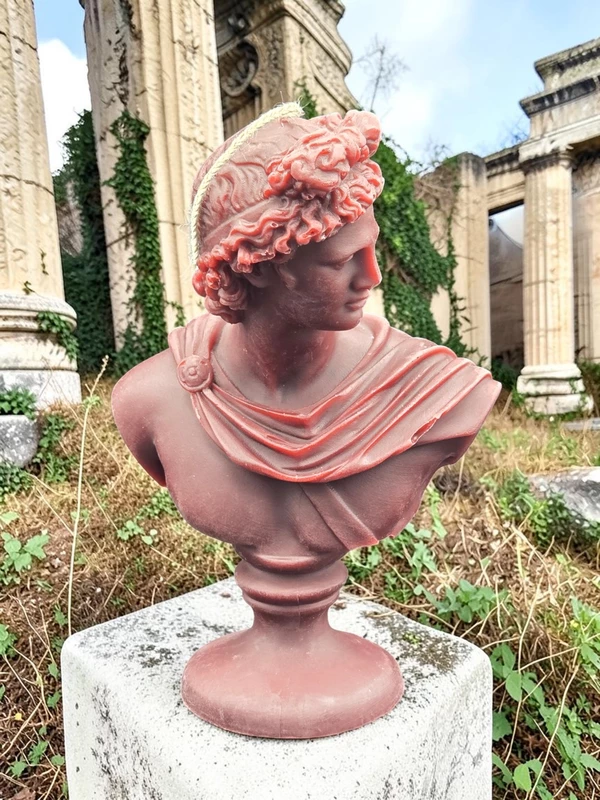 Handmade Apollo Bust Candle- Burgundy, Black Cherry Merlot Scented