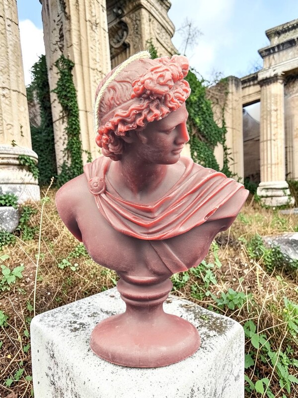 Handmade Apollo Bust Candle- Burgundy, Black Cherry Merlot Scented