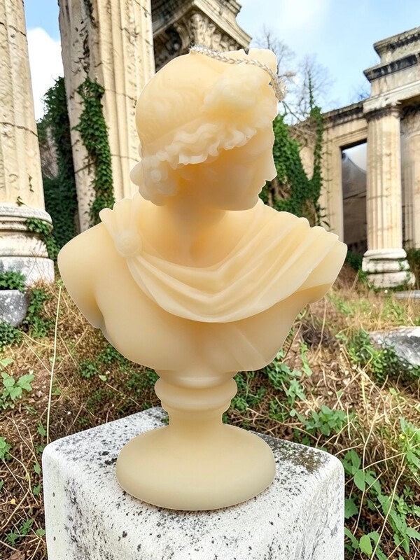Handmade Apollo Bust Candle-White, Unscented
