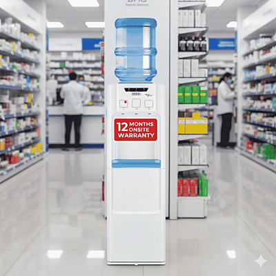 Sleek floor standing Usha Aqua Genie water cooler with integrated cooling cabinet.