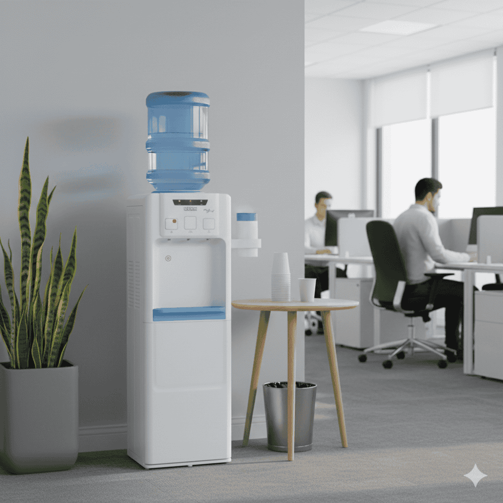 Modern white Usha Aqua Genie water cooler with a durable stainless steel tank.