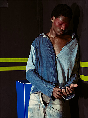 Two Toned Off Shoulder Slip Denim Shirt