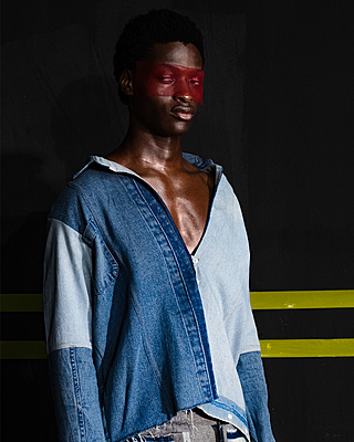 Two Toned Off Shoulder Slip Denim Shirt
