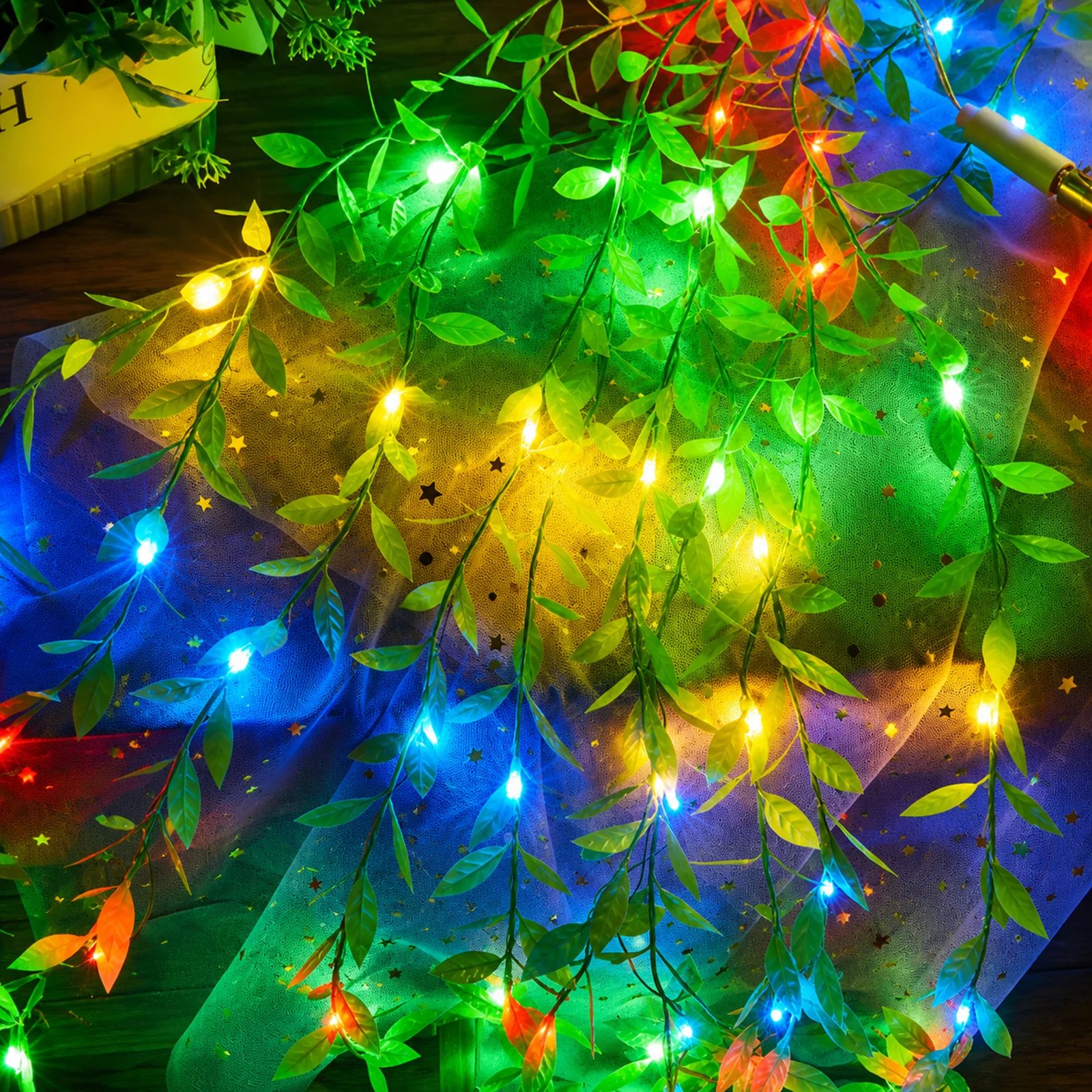 Artificial Leaf Curtain Lights 200 LED Multicolour with 8 Modes for Home & Festival Decoration
