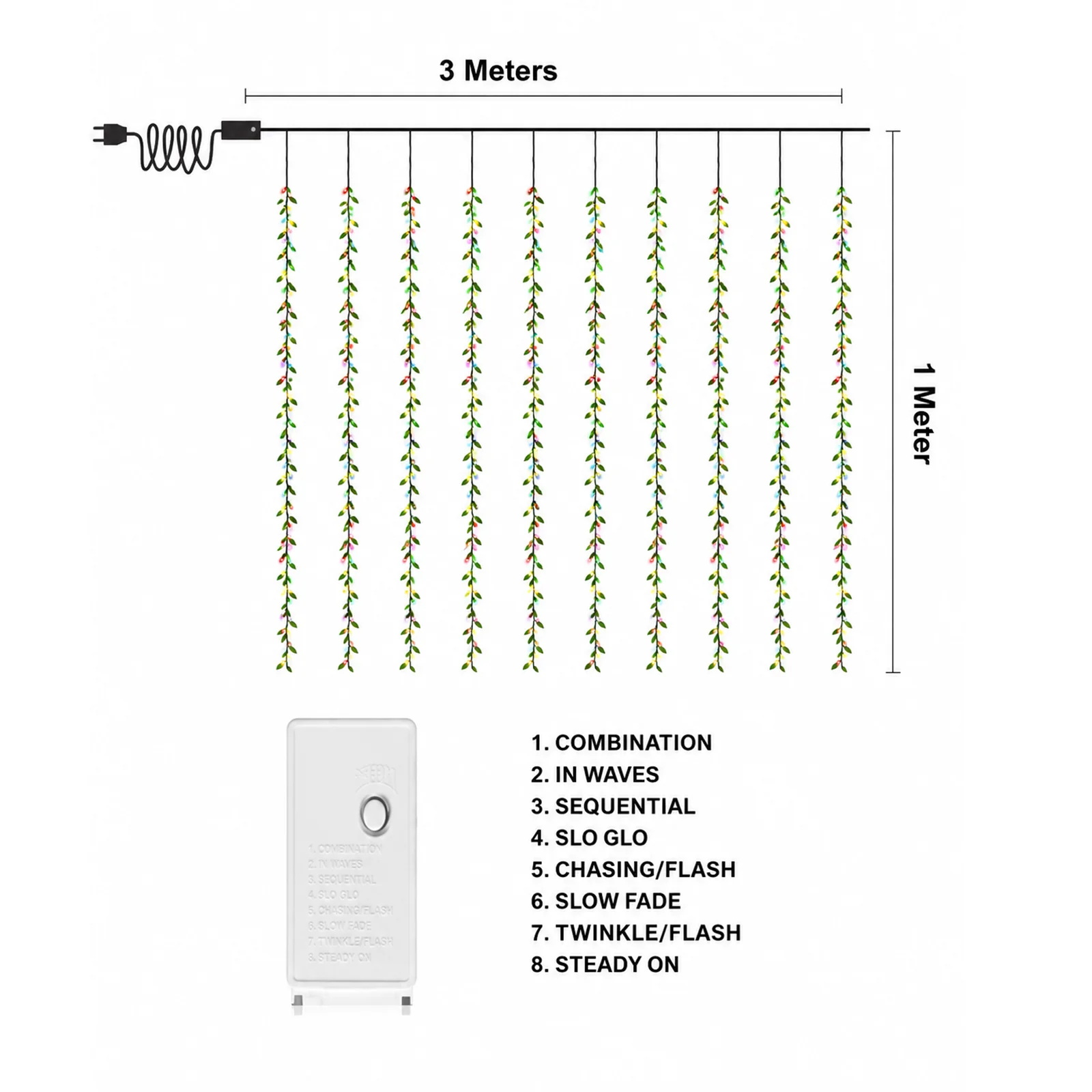 Artificial Leaf Curtain Lights 200 LED Multicolour with 8 Modes for Home & Festival Decoration