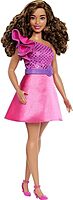 Barbie Fashionistas Doll Curvy Body Type with Brown Hair, Pink Sparkly Dress & Accessories,