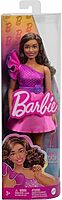 Barbie Fashionistas Doll Curvy Body Type with Brown Hair, Pink Sparkly Dress & Accessories,