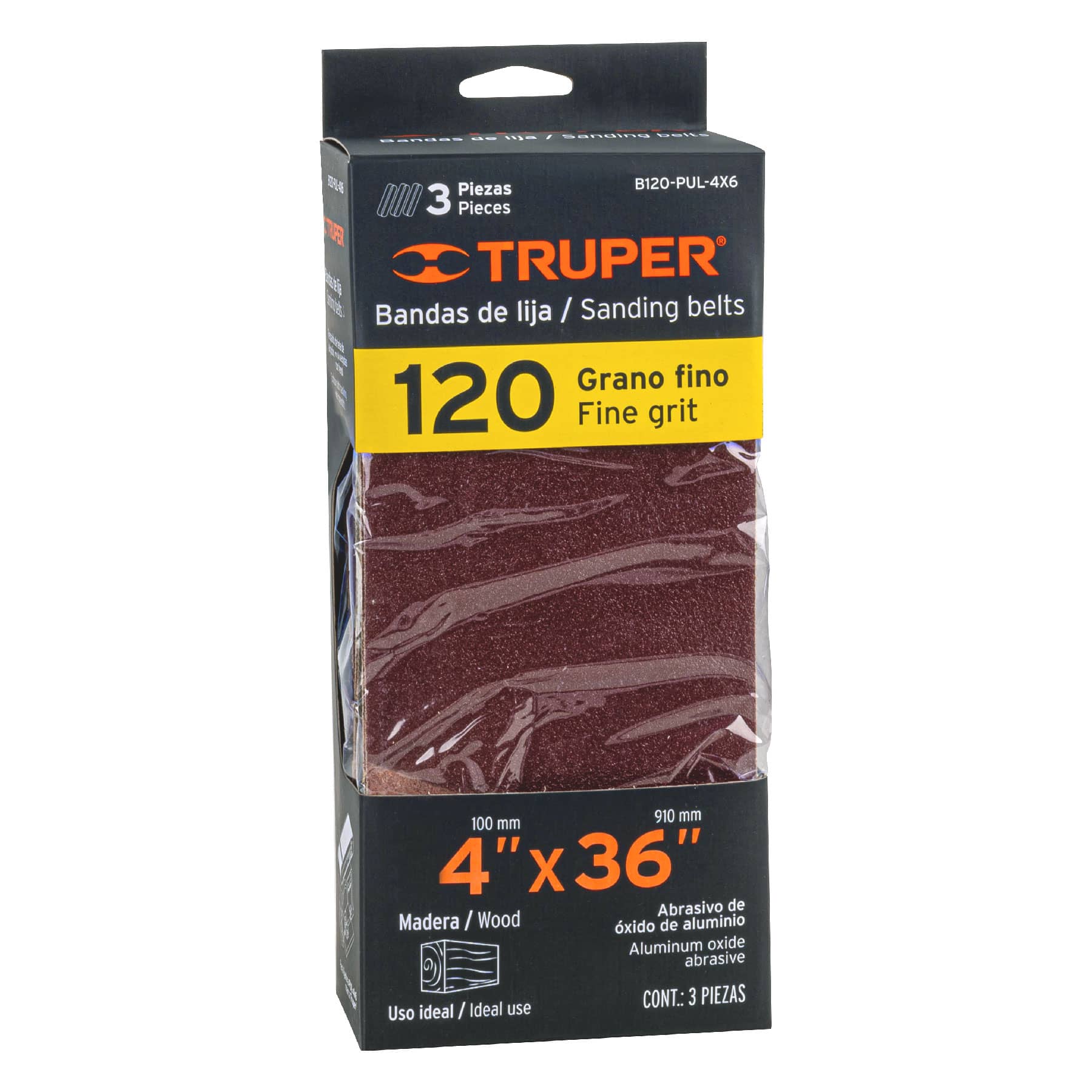 Caja con 3 bandas de lija 4' x 36' grano 120 para PUL 4x6 - B120-PUL-4X6 / 16172