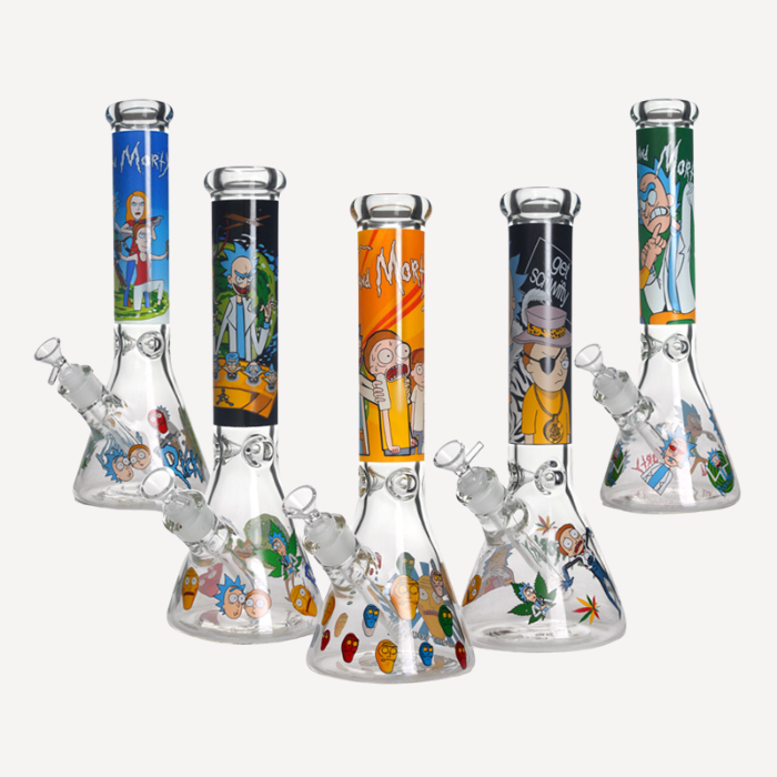 Beautiful Rick And Morty Glass Bong 7mm 25cm ″Mixed Prints