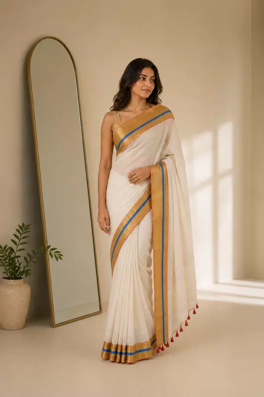 Mul cotton without blouse Kerala 1