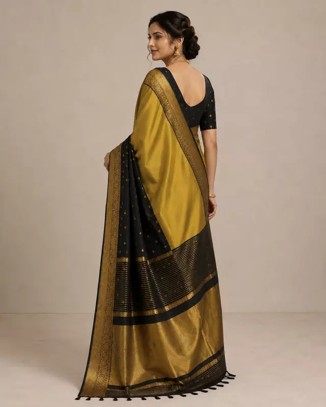 Mustard Gold with Black Banarasi silk