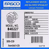 Motor Blower Fasco 1570, 1/18 Hp, 115/1/60, 265 Cfm - B45227