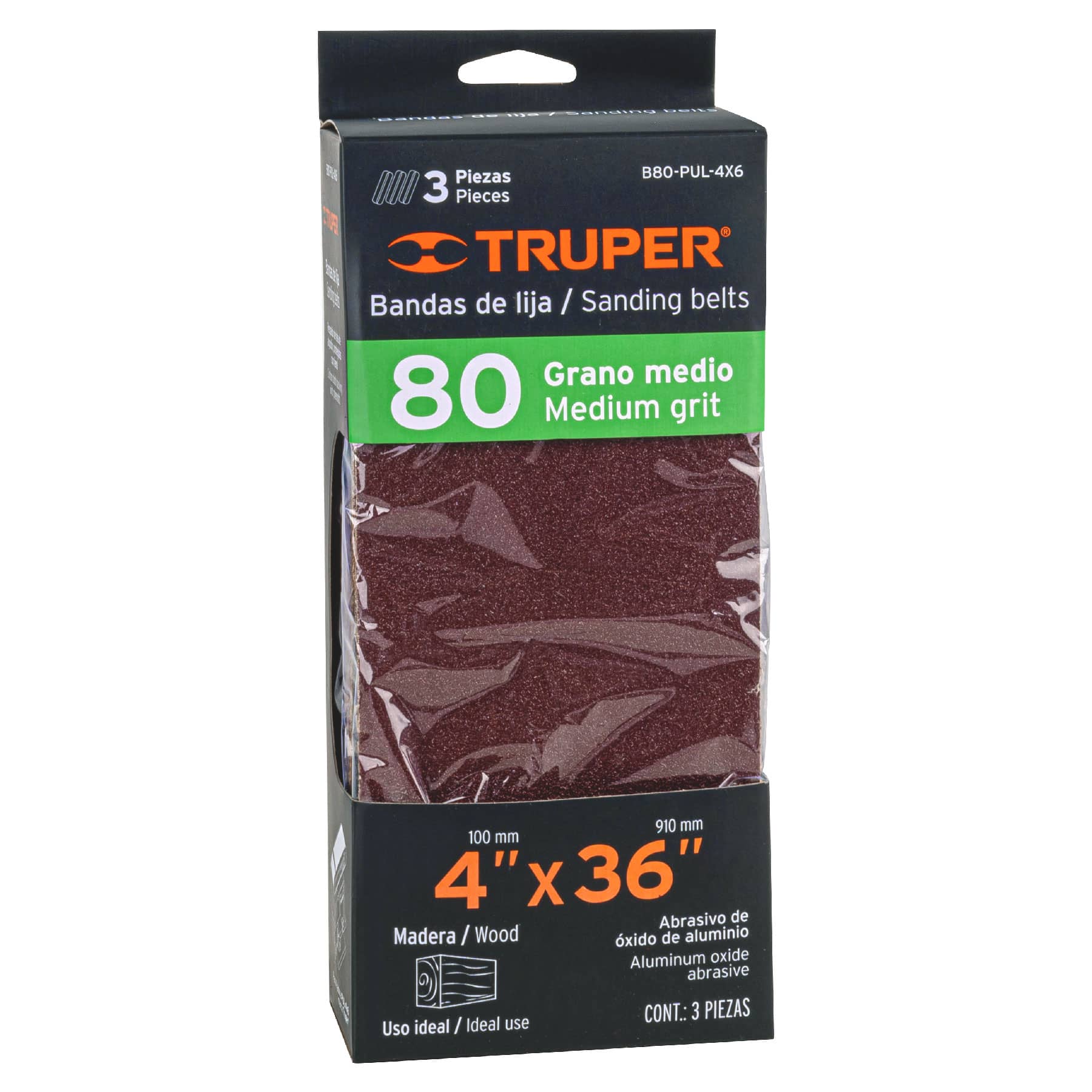 Caja con 3 bandas de lija 4' x 36' grano 80 para PUL 4x6 - B80-PUL-4X6 / 16171
