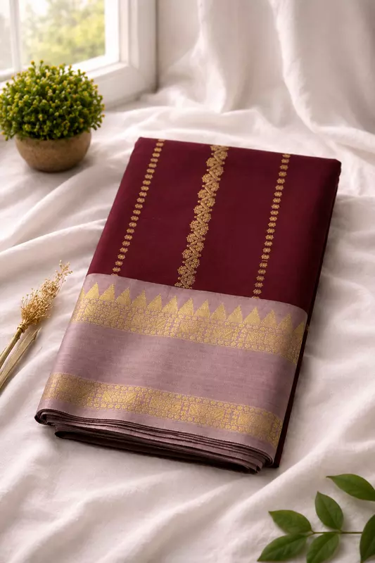 Banarasi soft silk wine