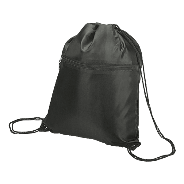 Drawstring Sport Bag with Zip Pocket 210D