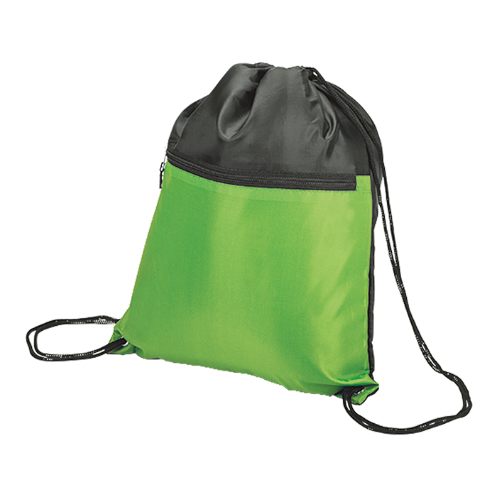 Drawstring Sport Bag with Zip Pocket 210D