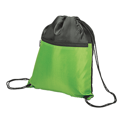 Drawstring Sport Bag with Zip Pocket 210D