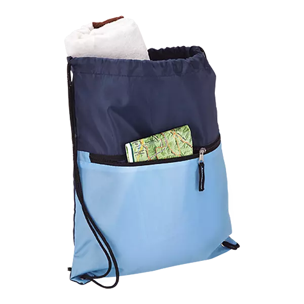 Drawstring Sport Bag with Zip Pocket 210D