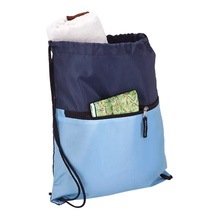 Drawstring Sport Bag with Zip Pocket 210D