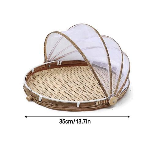 BAMBOO FOOD SERVING TENT BASKET WITH COVER - FOR STORAGE, KITCHEN ACCESORIES AND FRUIT