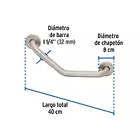 Barra angular de seguridad, acero inox, 1-1/4" x 40cm, FOSET - BARS-40A / 46887