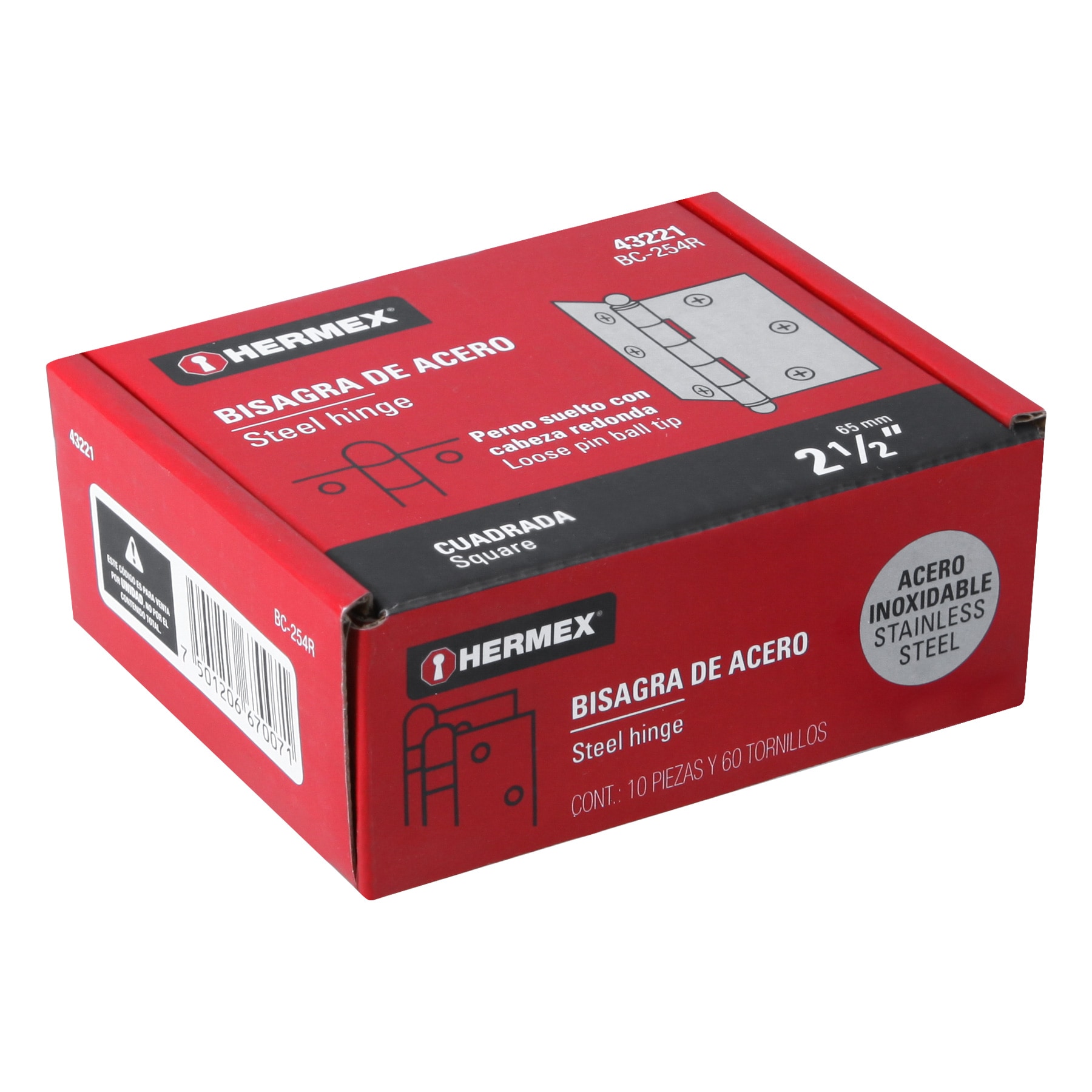 Bisagra cuadrada 2-1/2', acero inoxidable, redonda - BC-254R / 43221