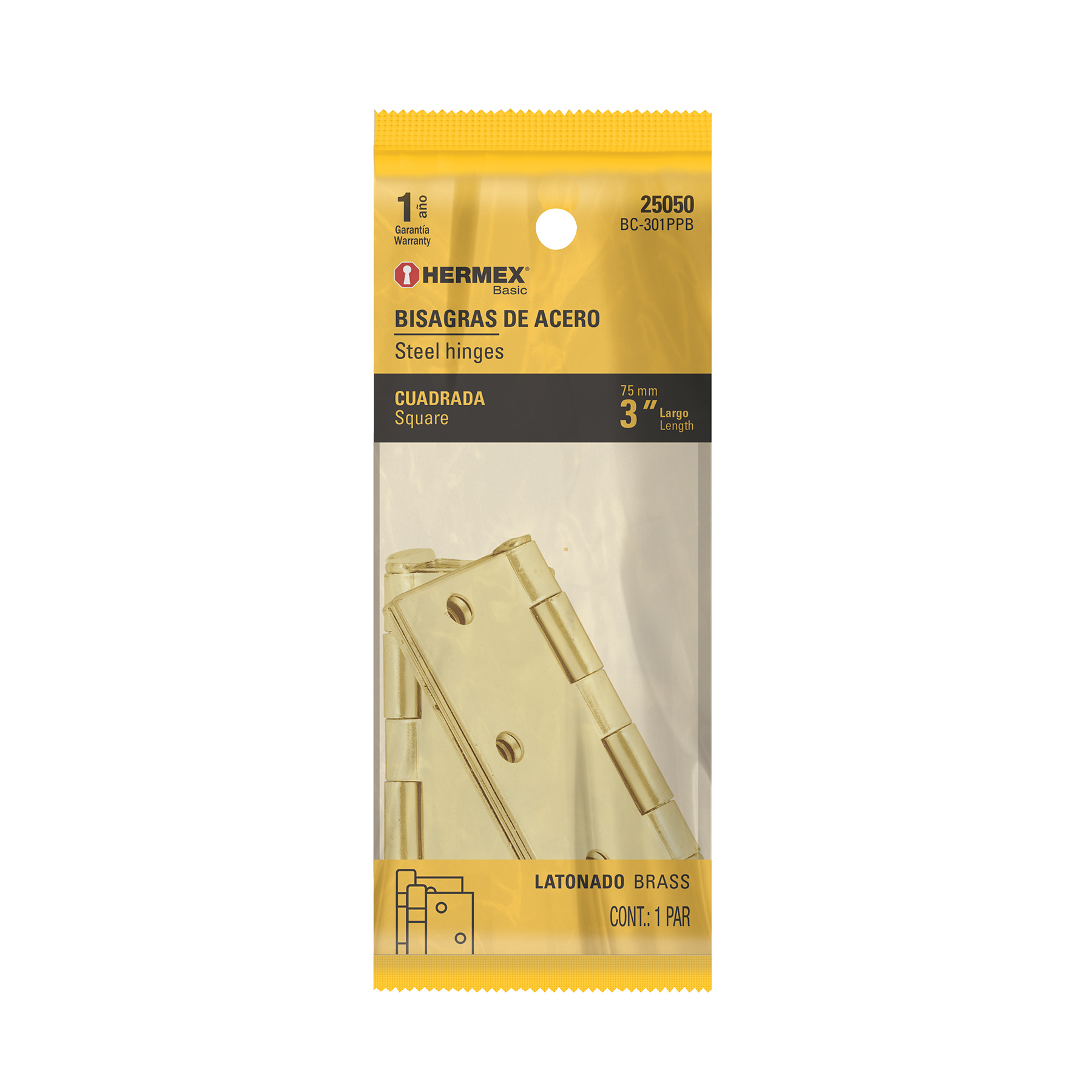 Bolsa con 2 bisagras cuadradas 3'acero latonado,Hermex Basic - BC-301PPB / 25050