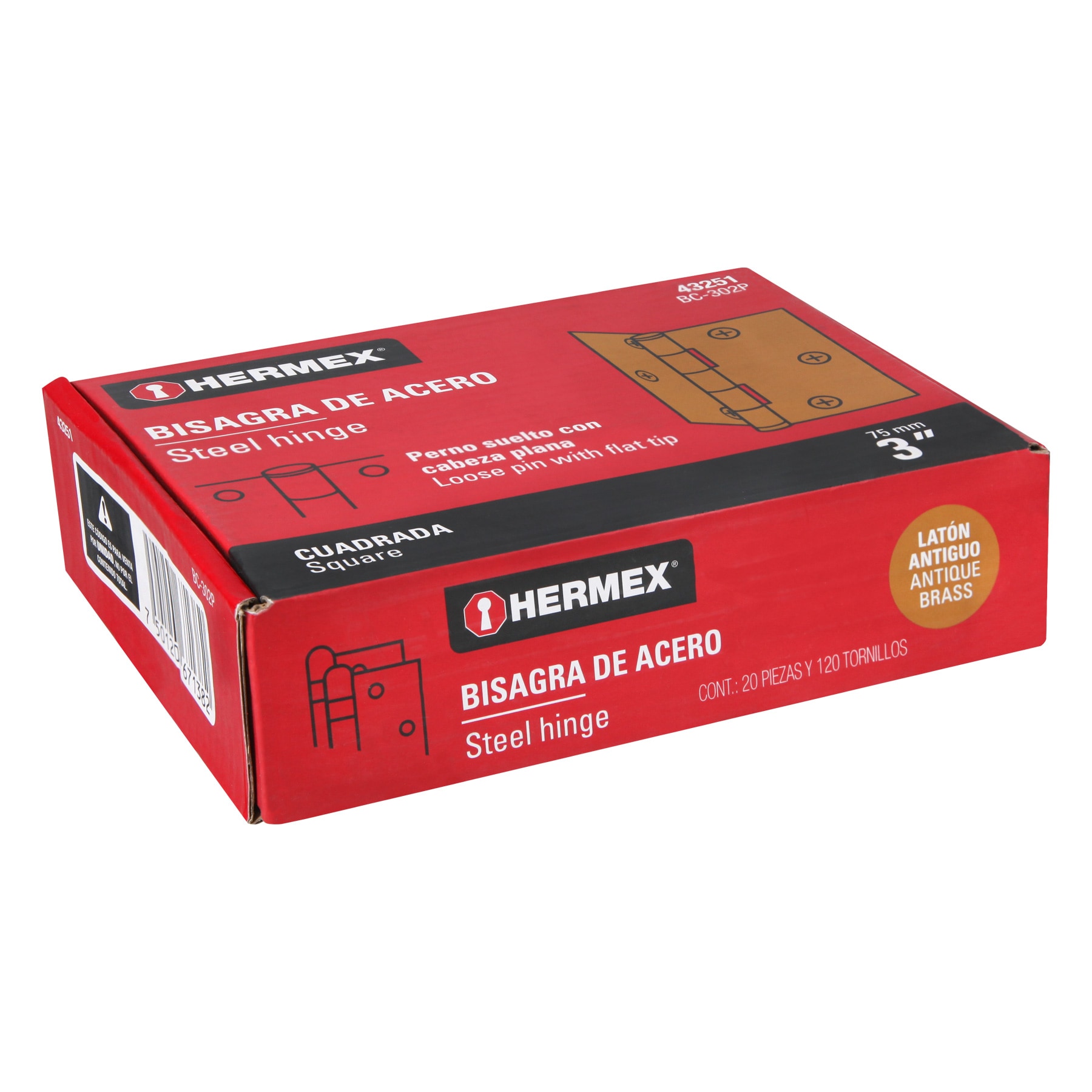 Bisagra cuadrada 3', acero latonado antiguo, plana - BC-302P / 43251