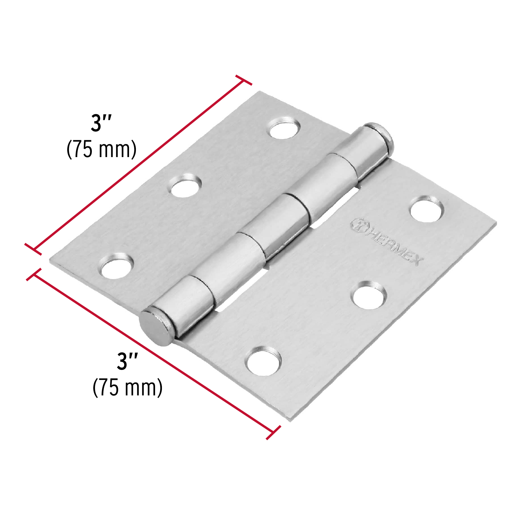 Bisagra cuadrada 3', acero cromo mate, plana - BC-303P / 43261