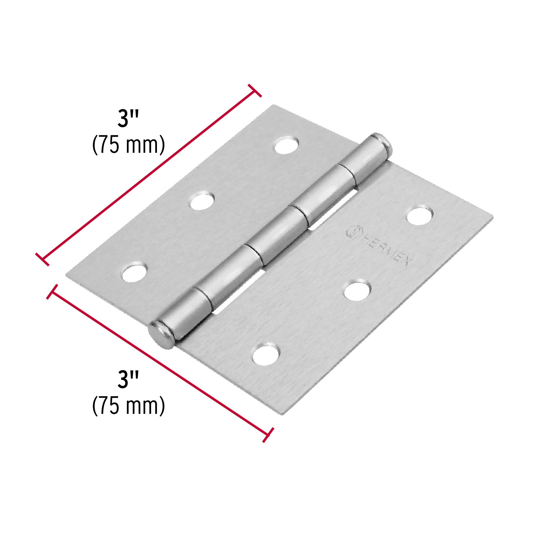 Bisagra cuadrada 3', acero cromo mate, plana, Hermex Basic - BC-303PP / 23687