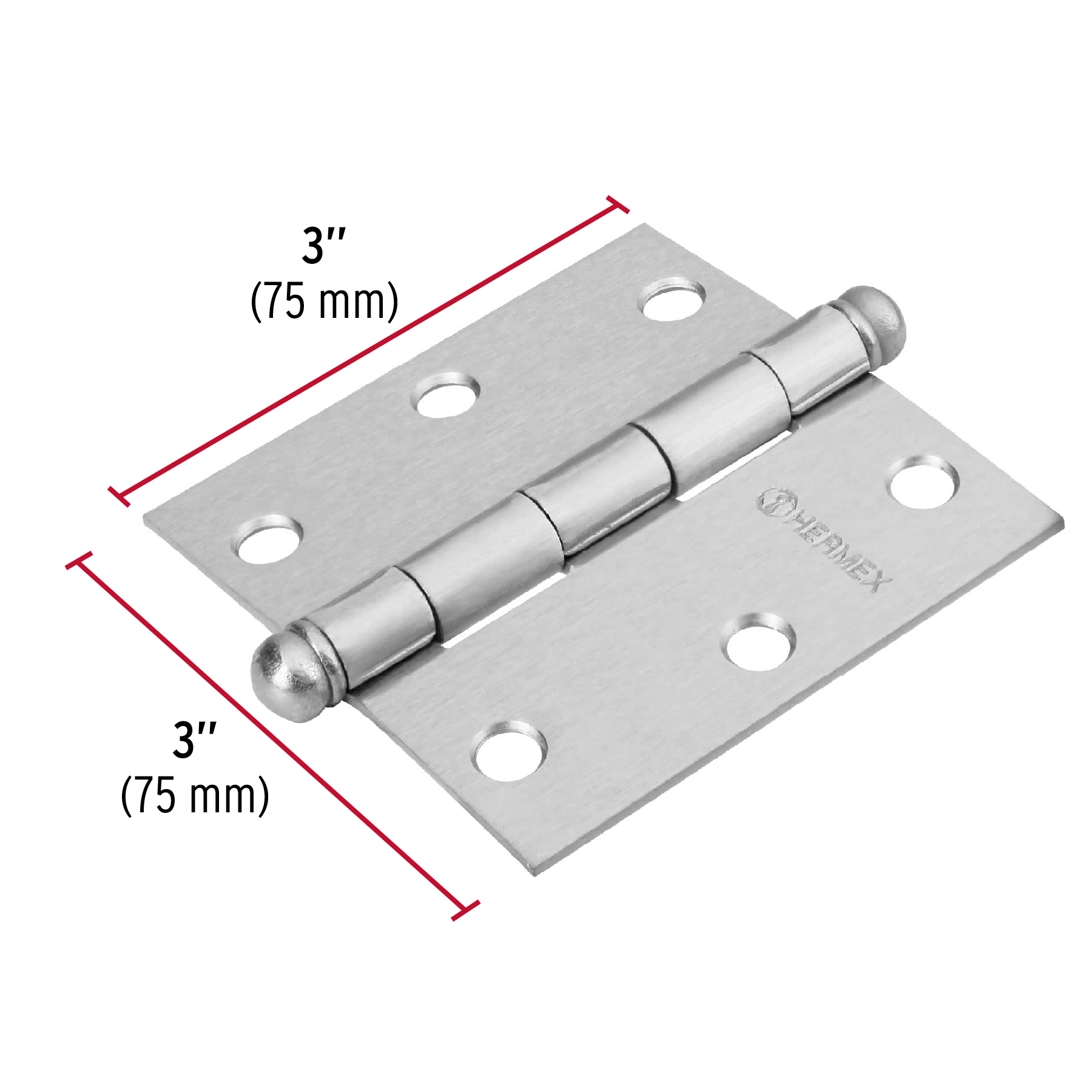 Bisagra cuadrada 3', acero cromo mate, redonda - BC-303R / 43256