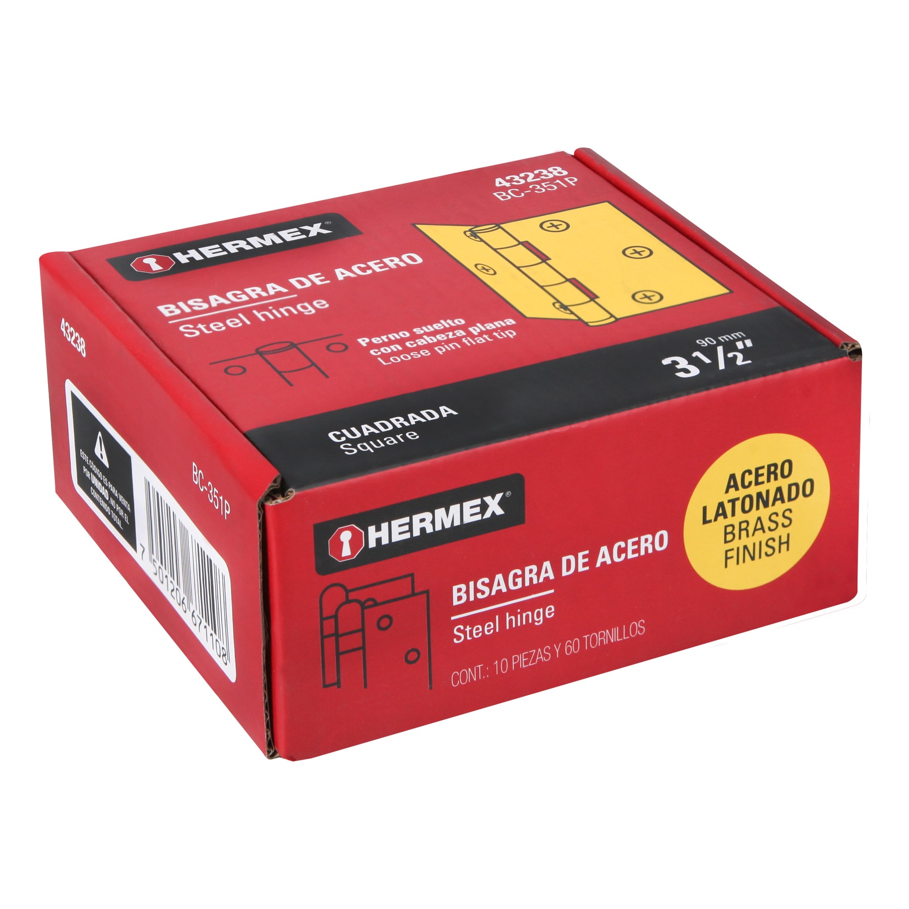 Bisagra cuadrada 3-1/2', acero latonado, plana - BC-351P / 43238
