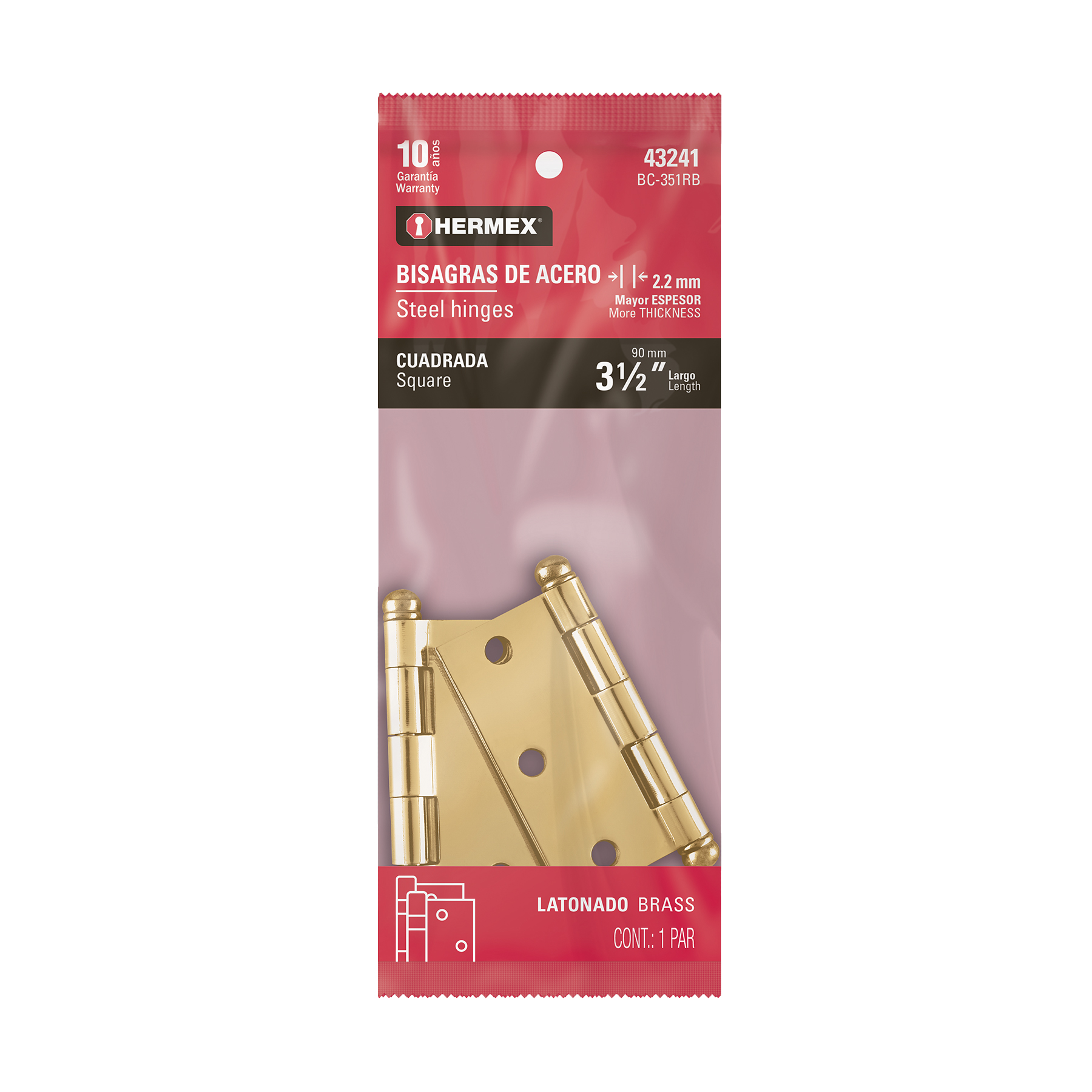 Bolsa con 2 bisagras cuadradas 3-1/2'acero latonado, redonda - BC-351RB / 43241