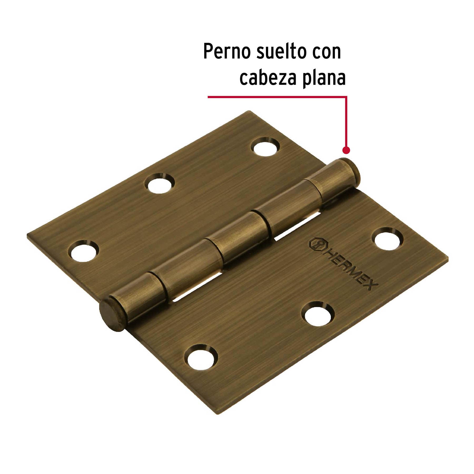 Bisagra cuadrada 3-1/2', acero latonado antiguo, plana - BC-352P / 43252