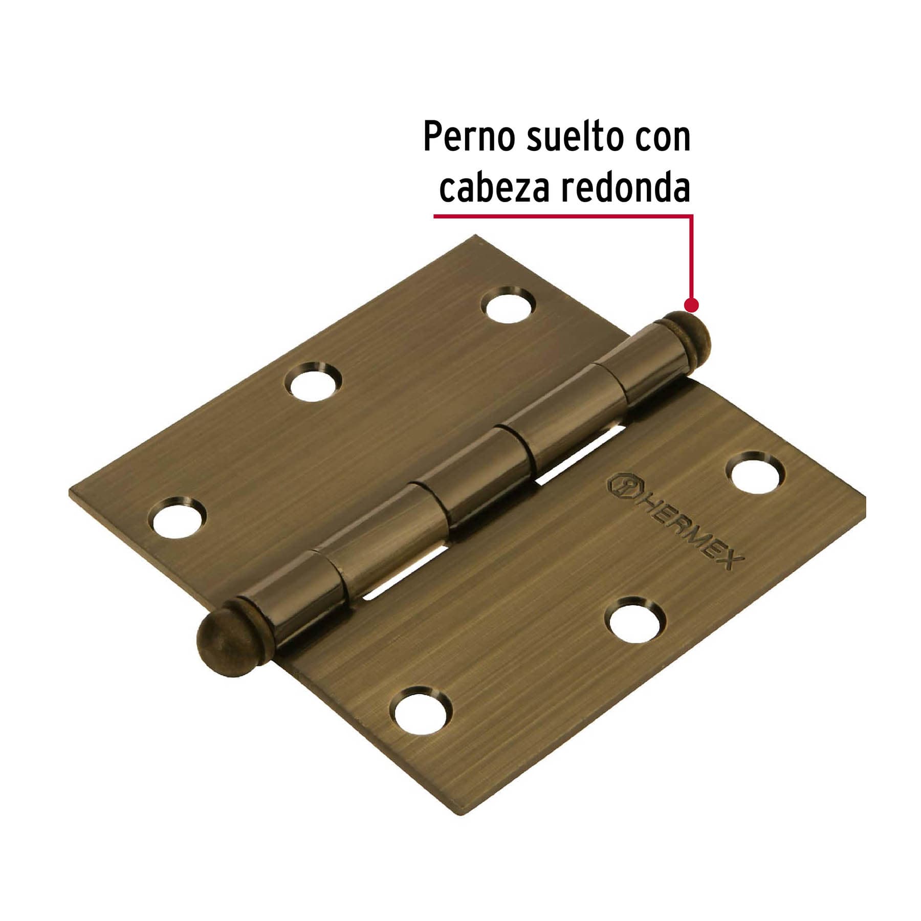 Bisagra cuadrada 3-1/2', acero latonado antiguo, redonda - BC-352R / 43247