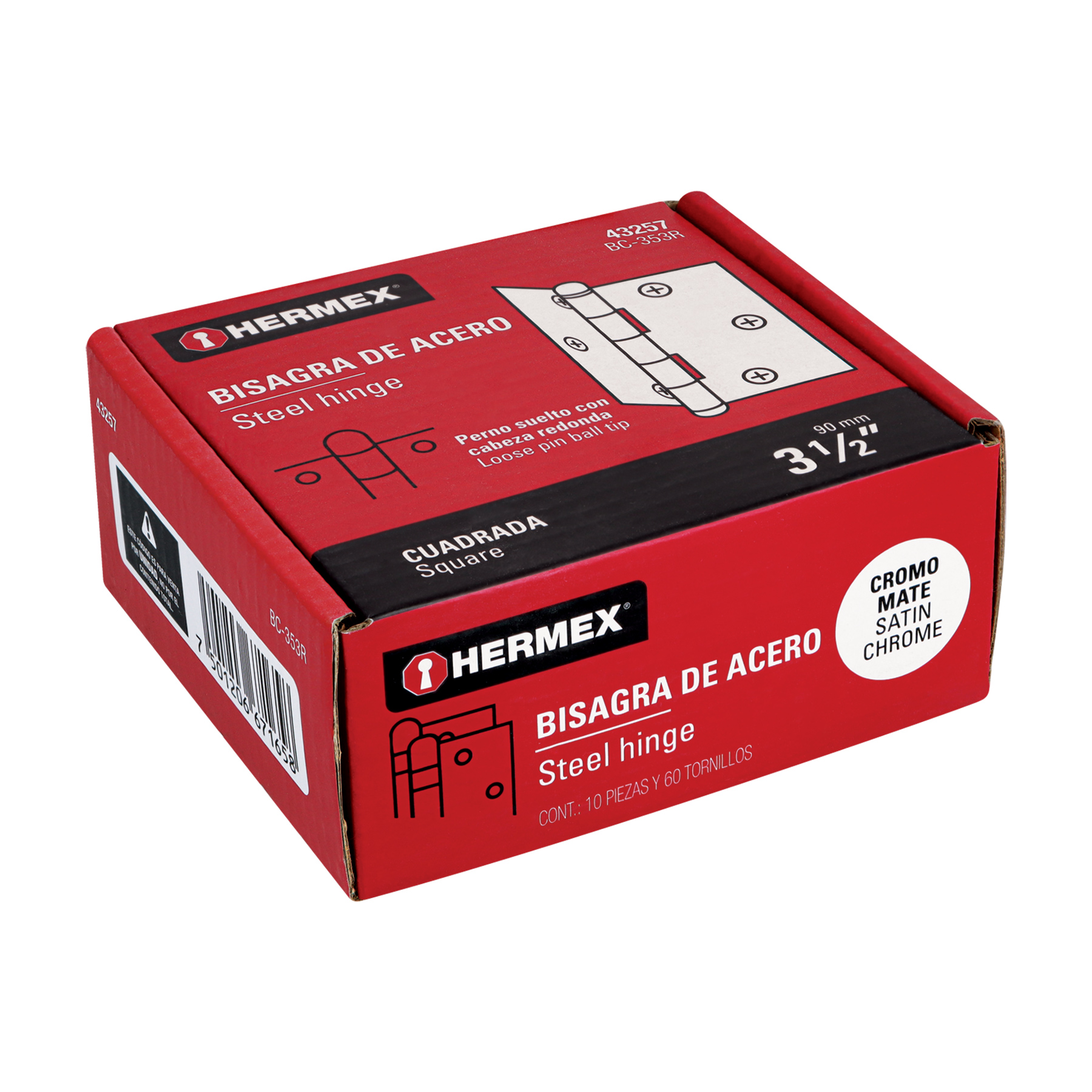 Bisagra cuadrada 3-1/2', acero cromo mate, redonda - BC-353R / 43257