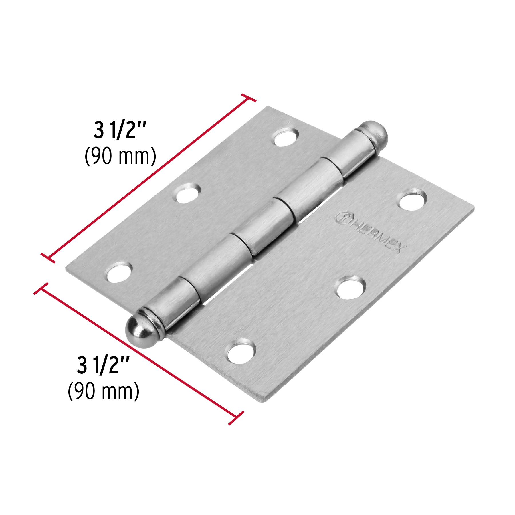 Bisagra cuadrada 3-1/2', acero cromo mate, redonda - BC-353R / 43257