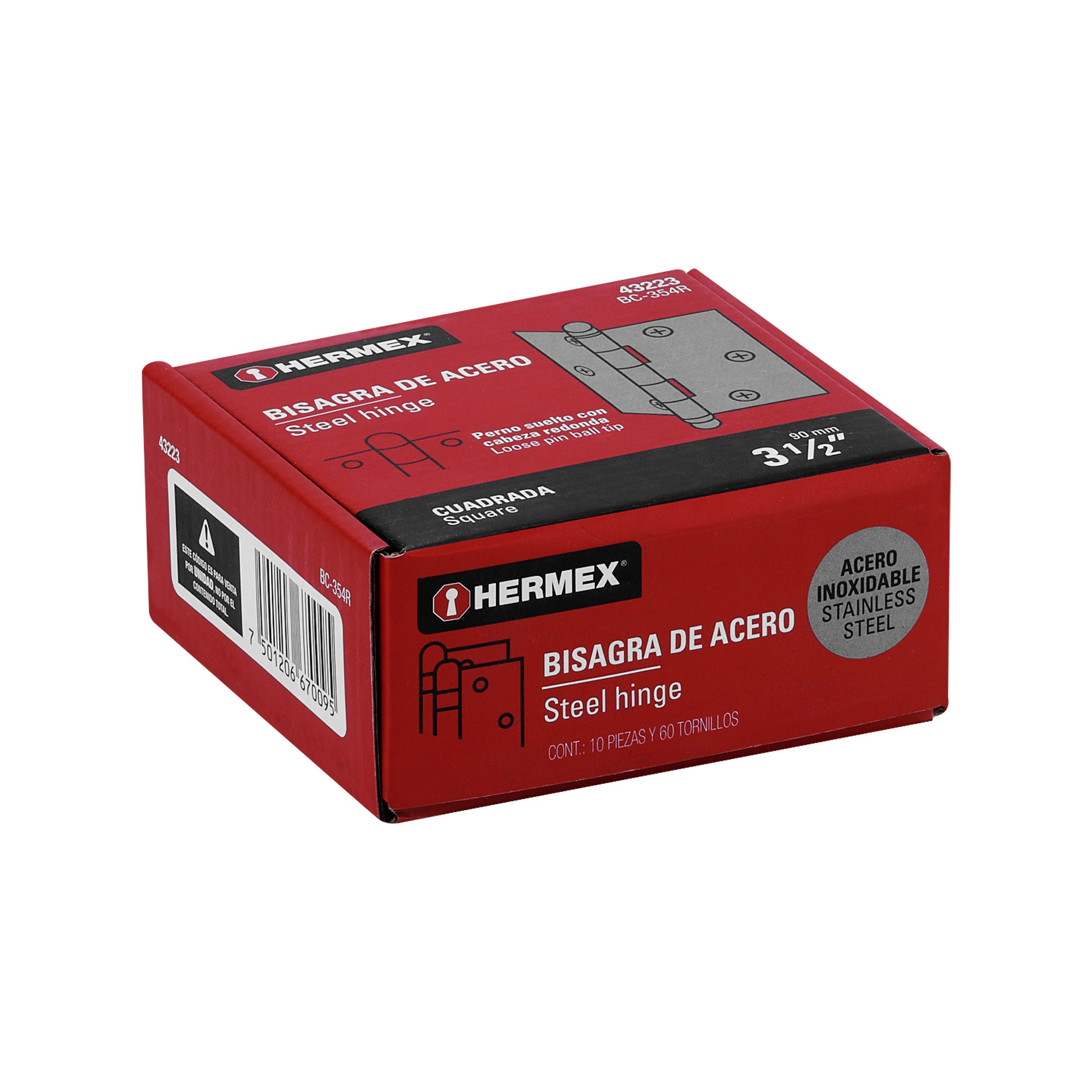 Bisagra cuadrada 3-1/2', acero inoxidable, redonda - BC-354R / 43223
