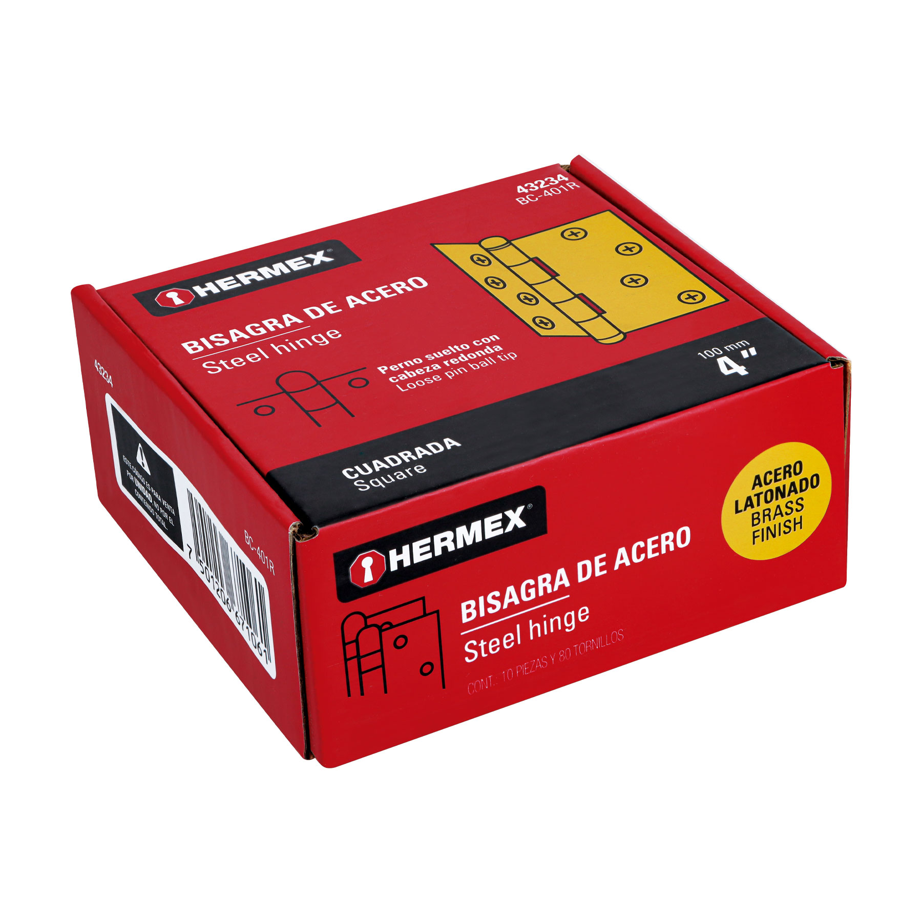 Bisagra cuadrada 4', acero latonado, redonda - BC-401R / 43234