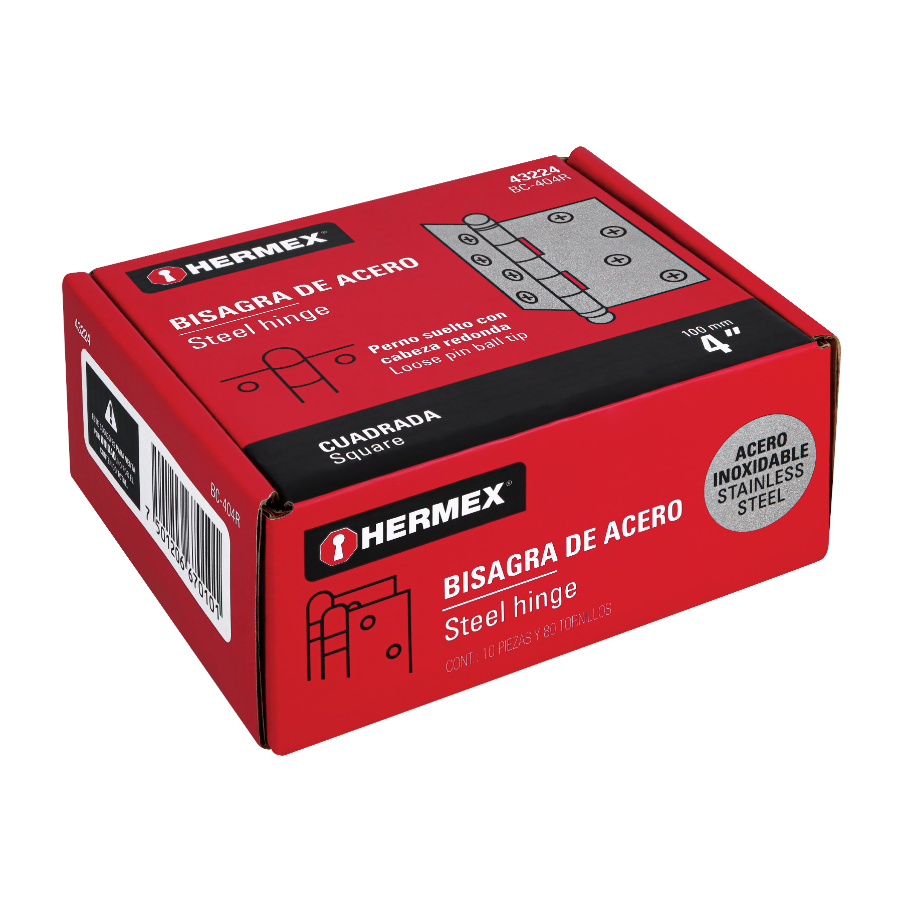 Bisagra cuadrada 4', acero inoxidable, redonda - BC-404R / 43224