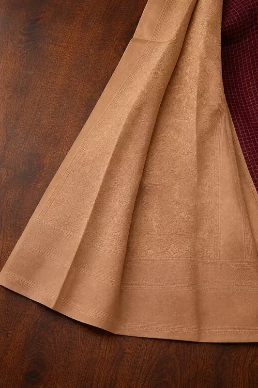 Art Silk Checked Saree Wine With Cream