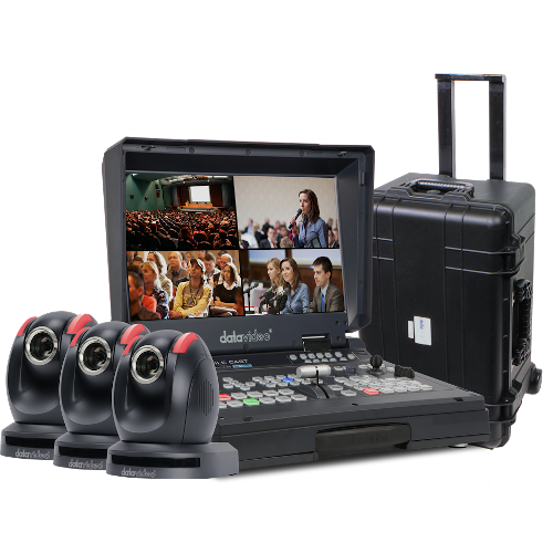 DATAVIDEO BDL-1602 -HS-1600T, three PTC-150TLs and a sturdy rolling case for transport