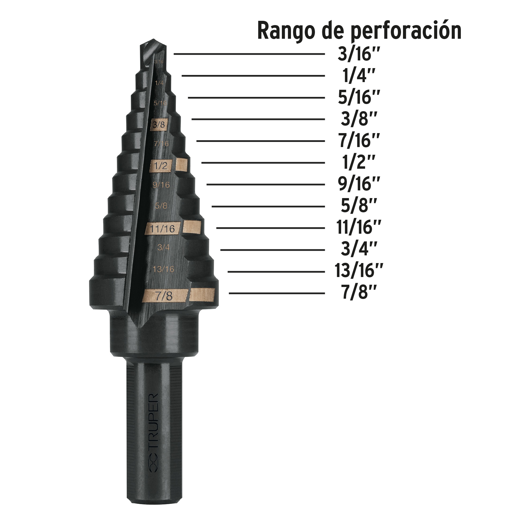 Broca escalonada óxido negro 12 escalones 3/16' a 7/8? - BES-12 / 12125